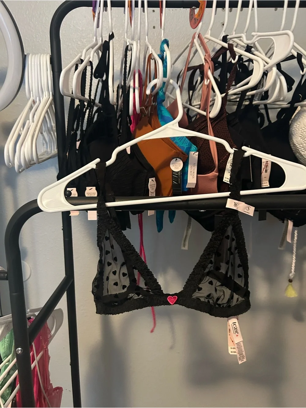 Victoria's Secret Sheer Black Heart-Print Bralette with Pink Heart Accent